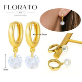 WOMEN 925 Silver Needle Water Drop Geometric Zircon White Zircon Crystal Flowers Pendant Hoop Earrings Fashion Wedding Jewelry