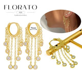 WOMEN 925 Silver Needle Water Drop Geometric Zircon White Zircon Crystal Flowers Pendant Hoop Earrings Fashion Wedding Jewelry