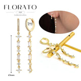 WOMEN 925 Silver Needle Water Drop Geometric Zircon White Zircon Crystal Flowers Pendant Hoop Earrings Fashion Wedding Jewelry