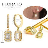 WOMEN 925 Silver Needle Water Drop Geometric Zircon White Zircon Crystal Flowers Pendant Hoop Earrings Fashion Wedding Jewelry