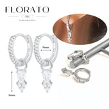 WOMEN 925 Silver Needle Water Drop Geometric Zircon White Zircon Crystal Flowers Pendant Hoop Earrings Fashion Wedding Jewelry