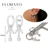 WOMEN 925 Silver Needle Water Drop Geometric Zircon White Zircon Crystal Flowers Pendant Hoop Earrings Fashion Wedding Jewelry