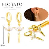 WOMEN 925 Silver Needle Water Drop Geometric Zircon White Zircon Crystal Flowers Pendant Hoop Earrings Fashion Wedding Jewelry