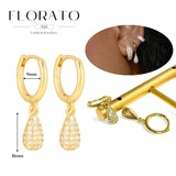 WOMEN 925 Silver Needle Water Drop Geometric Zircon White Zircon Crystal Flowers Pendant Hoop Earrings Fashion Wedding Jewelry
