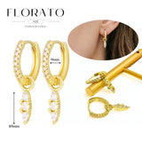 WOMEN 925 Silver Needle Water Drop Geometric Zircon White Zircon Crystal Flowers Pendant Hoop Earrings Fashion Wedding Jewelry