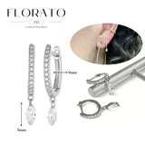 WOMEN 925 Silver Needle Water Drop Geometric Zircon White Zircon Crystal Flowers Pendant Hoop Earrings Fashion Wedding Jewelry