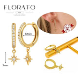 WOMEN 925 Silver Needle Water Drop Geometric Zircon White Zircon Crystal Flowers Pendant Hoop Earrings Fashion Wedding Jewelry