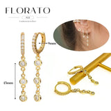 WOMEN 925 Silver Needle Water Drop Geometric Zircon White Zircon Crystal Flowers Pendant Hoop Earrings Fashion Wedding Jewelry