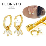 WOMEN 925 Silver Needle Water Drop Geometric Zircon White Zircon Crystal Flowers Pendant Hoop Earrings Fashion Wedding Jewelry