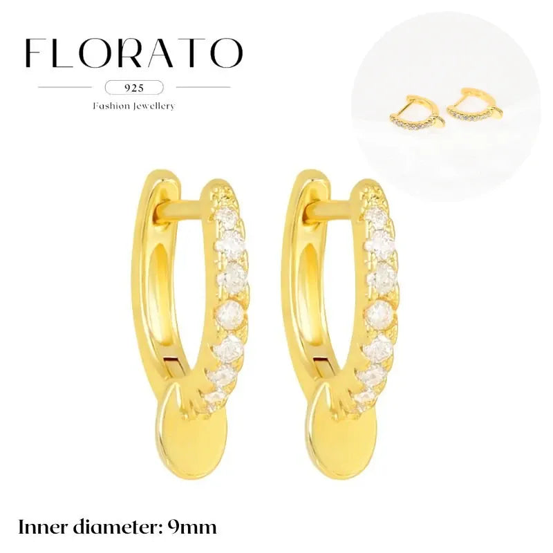 WOMEN 925 Silver Needle Water Drop Geometric Zircon White Zircon Crystal Flowers Pendant Hoop Earrings Fashion Wedding Jewelry