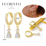 WOMEN 925 Silver Needle Water Drop Geometric Zircon White Zircon Crystal Flowers Pendant Hoop Earrings Fashion Wedding Jewelry