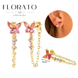WOMEN 925 Silver Needle Water Drop Geometric Zircon White Zircon Crystal Flowers Pendant Hoop Earrings Fashion Wedding Jewelry