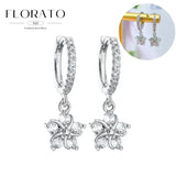 WOMEN 925 Silver Needle Water Drop Geometric Zircon White Zircon Crystal Flowers Pendant Hoop Earrings Fashion Wedding Jewelry