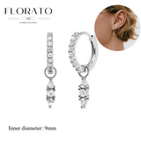 WOMEN 925 Silver Needle Water Drop Geometric Zircon White Zircon Crystal Flowers Pendant Hoop Earrings Fashion Wedding Jewelry