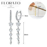 WOMEN 925 Silver Needle Water Drop Geometric Zircon White Zircon Crystal Flowers Pendant Hoop Earrings Fashion Wedding Jewelry