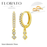 WOMEN 925 Silver Needle Water Drop Geometric Zircon White Zircon Crystal Flowers Pendant Hoop Earrings Fashion Wedding Jewelry