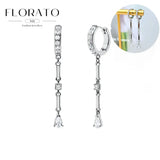 WOMEN 925 Silver Needle Water Drop Geometric Zircon White Zircon Crystal Flowers Pendant Hoop Earrings Fashion Wedding Jewelry