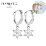 WOMEN 925 Silver Needle Water Drop Geometric Zircon White Zircon Crystal Flowers Pendant Hoop Earrings Fashion Wedding Jewelry