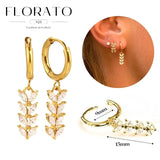WOMEN 925 Silver Needle Water Drop Geometric Zircon White Zircon Crystal Flowers Pendant Hoop Earrings Fashion Wedding Jewelry