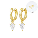 WOMEN 925 Silver Needle Water Drop Geometric Zircon White Zircon Crystal Flowers Pendant Hoop Earrings Fashion Wedding Jewelry