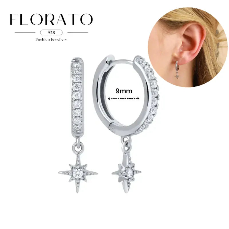WOMEN 925 Silver Needle Water Drop Geometric Zircon White Zircon Crystal Flowers Pendant Hoop Earrings Fashion Wedding Jewelry