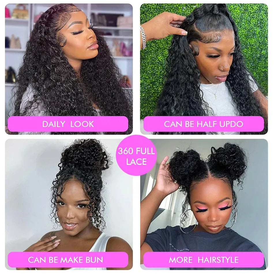 Women's 360 HD Lace Front Wig 250% Glueless Wig Water Wave Human Hair Deep Wave 13x4 13x6 Lace Frontal Wig Pre Plucked Hairline