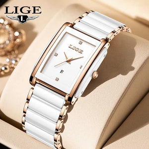 Women's Luxury Quartz Watch with Ceramic Strap Elegant Fashion Wristwatch