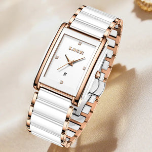 Women's Luxury Quartz Watch with Ceramic Strap Elegant Fashion Wristwatch
