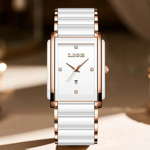 Women's Luxury Quartz Watch with Ceramic Strap Elegant Fashion Wristwatch