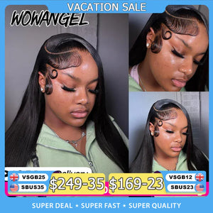 WOWANGEL Straight Lace Front Wigs 100% Human Hair 13X6 HD Lace Full Frontal Wig Pre Plucked Brazilian Human Hair Wigs For Women