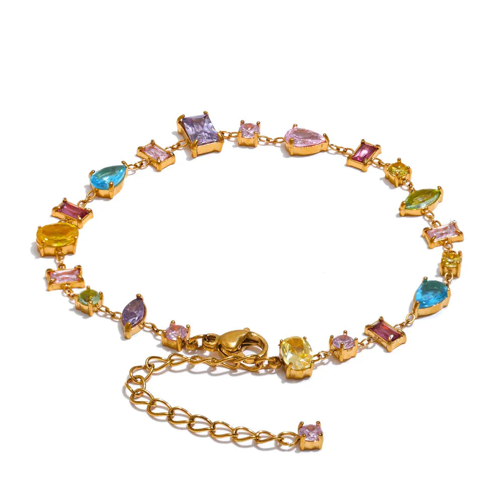 Yhpup Waterproof Gift Delicate Colorful Luxury Cubic Zirconia Chain Chic Bracelet Bangle Women Stainless Steel Wrist Jewelry
