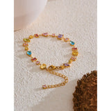 Yhpup Waterproof Gift Delicate Colorful Luxury Cubic Zirconia Chain Chic Bracelet Bangle Women Stainless Steel Wrist Jewelry