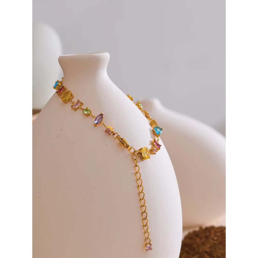 Yhpup Waterproof Gift Delicate Colorful Luxury Cubic Zirconia Chain Chic Bracelet Bangle Women Stainless Steel Wrist Jewelry