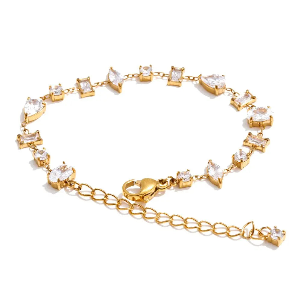 Yhpup Waterproof Gift Delicate Colorful Luxury Cubic Zirconia Chain Chic Bracelet Bangle Women Stainless Steel Wrist Jewelry