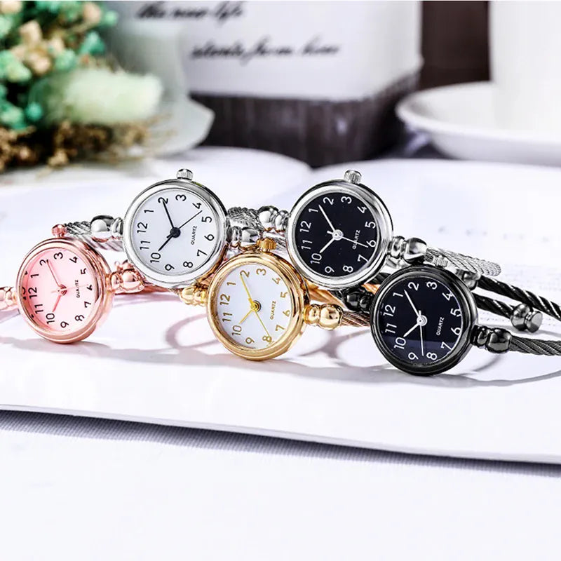 YIKAZE Small Gold Bangle Bracelet Luxury Watch Stainless Steel Retro Ladies Quartz Wristwatch Fashion Casual Thin Chain Watches