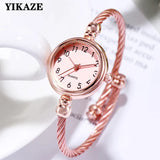 YIKAZE Small Gold Bangle Bracelet Luxury Watch Stainless Steel Retro Ladies Quartz Wristwatch Fashion Casual Thin Chain Watches