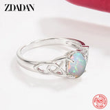 ZDADAN 925 Sterling Silver Oval Opal Ring For Women Girls Fashion Jewelry